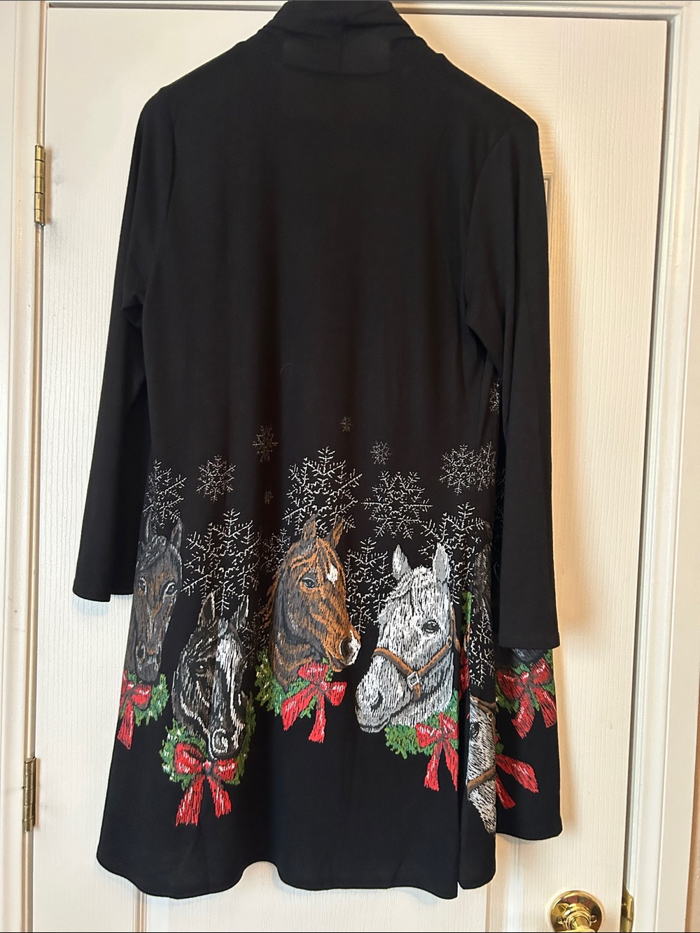 Women’s Black Holiday Horse-Print Long Sleeve Cardigan